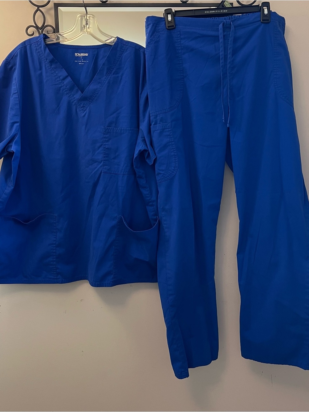 Lot of 2 Scrubstar Size large unisex Royal Blue Classic Scrub shirt and pants